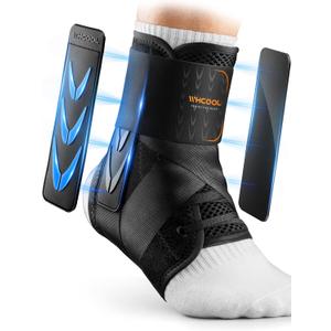 Slim-Fit Ankle Brace for Sprained Ankle, Quick Lace Up Ankle Support for Women Men with 2 Auto-Shaped Pads, Air Fabric Cool Ankle Stabilizer for Injury Recover, Running,Sports,S(10-11.6) (Black)