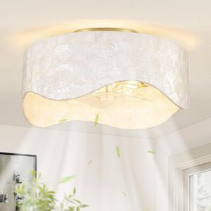 Coastal Boho Ceiling Fan with Light and Remote Shell Shade fandelier, Medium