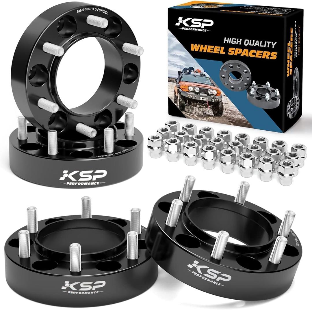 KSP 6X5.5 Wheel Spacers Fit for Tacoma 4runner, 1.5 inches Forged Hub Centric Adapters Kits with Extended Open Lug Nuts fit 6 Lug Wheels Without Locking hub, Package of 4 (6061 T6 Aluminum Black) (Dark)