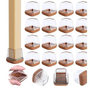 16 Pcs Clear Chair Leg Floor Protectors for Hardwood Floors - Square Silicone Covers with Felt Pads, Protect Floors, Reduce Noise (Fit: 3/4" to 1") 15 Pack