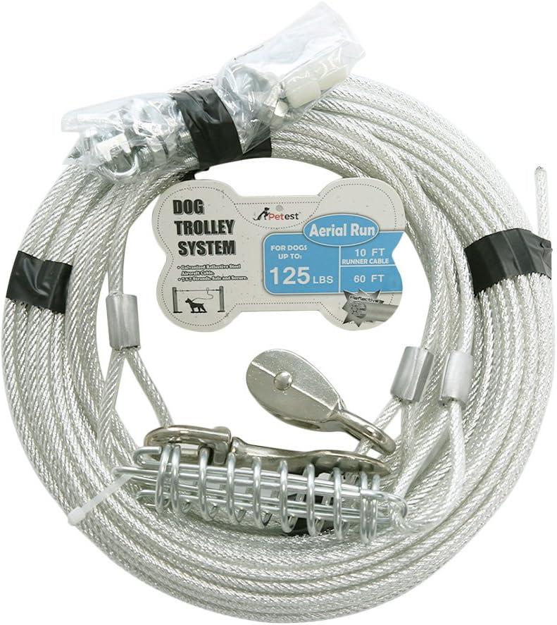 Petest 60ft Trolley Runner Cable for Heavy Dogs Up to 125 Pounds