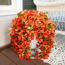 2 x Bougainvillea Artificial Flowers Plants for Outdoors Outside Fall Autumn Decor, 2 pcs Faux Silk Long Trailing Vines UV Resistant Look Real Orange Fake Flowers for Front Door Porch Planter Urn Patio
