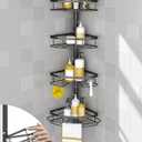 SEIRIONE Corner Shower Caddy Tension Pole, Rustproof Bathroom Shower Organizer Corner, 4-Tier Adjustable Bathroom Shelf, Solid Rack Ideal for Bathtub Storage, 39 to 113 Inch Height, Black