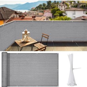iCover 3x10ft Balcony Privacy Screen Fence, UV-Resistant Railing Fencing Cover for Porch Deck Patio Garden Backyard, Cable Zip Ties Included, Grey (Gray)