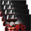 Rose Wine Glass Placemats, Red Black Rose Place Mats 12x18Inch Set of 4, Floral Blossom Wipeable Placemats for Dining Table, Banquet Flower Romantic Valentine's Day Table Mats, Women Men Adult
