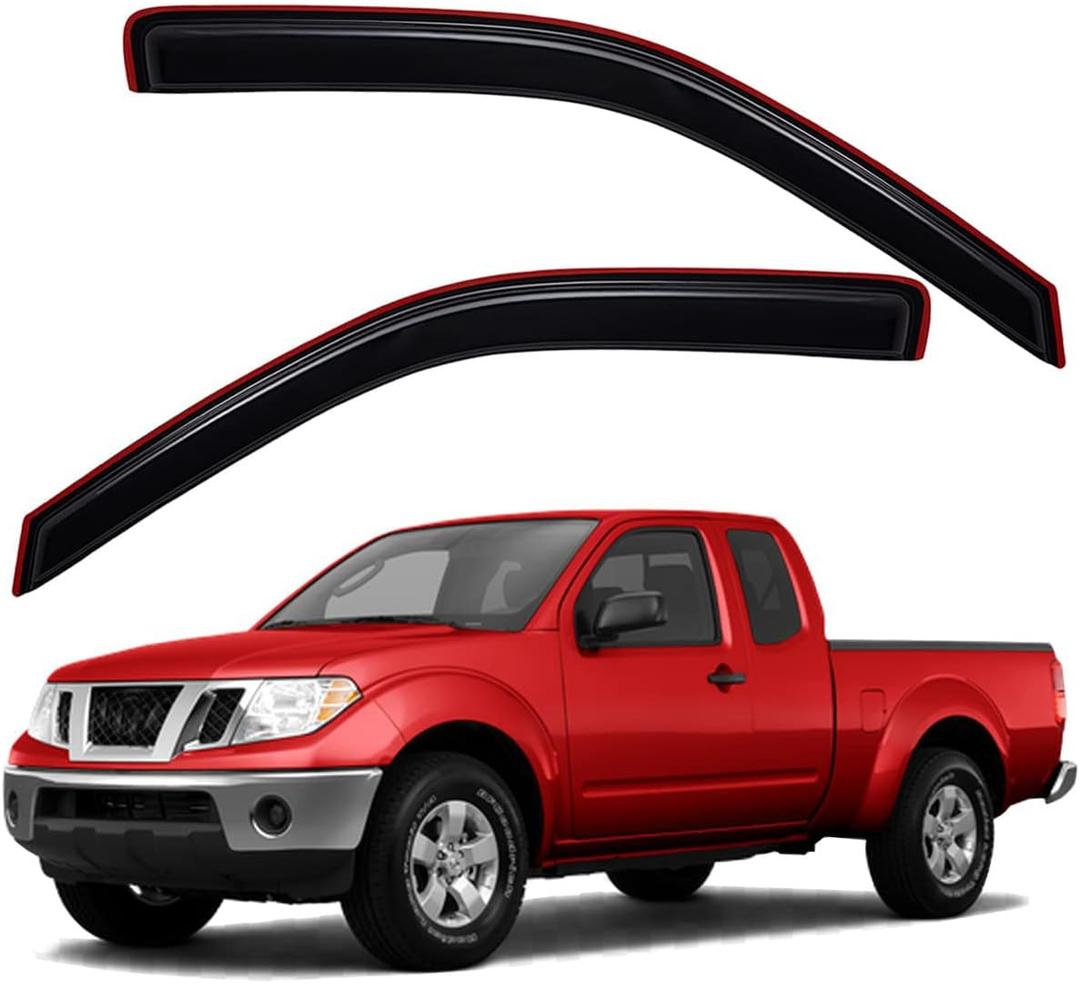 Lightronic Extra Durable Clip-on in-Channel Auto Vent Window Visor, Fits 2005-2020 Nissan Frontier King Cab, UV Protection Rain Guard, Original Wind Deflector, No-Drill Install, Dark Smoke, 2-Pcs