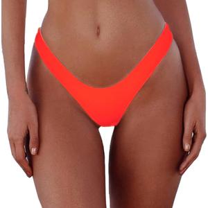 SherryDC Women's Sexy Cheeky Thong Brazilian Cut Low Rise High Leg Bikini Bottom (Orange, M)