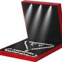 Large Velvet Jewelry Set Gift Box, Necklace Box With LED Light, Elegant Velvet Gift Box For Bracelet Necklace Earring Ring (Red)