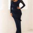 Womens Long Sleeve Mesh Bodycon Dress 2025 Fall Wedding Guest Cocktail Maxi Dresses (Black, M)