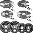 WB31M20 WB31M19 Black Porcelain Drip Pan Set & WB30M2 WB30M1 Electric Range Burner Element Unit Set by Cenipar-Compatible with GE Hotpoint Kenmore Range/Stove-Includes 26 and 28