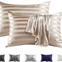 MR&HM Satin Pillowcase for Hair and Skin, Silk Satin Pillowcase 2 Pack, King Size Pillow Cases Set of 2, Silky Pillow Cover with Envelope Closure (20x36, Champagne Striped)