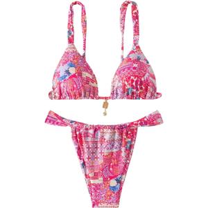 RoseSeek Women's 2 Piece Floral Tropical Print Bikini Set Boho Triangle Bathing Suit Tie Backless Swimsuit Sets, Medium