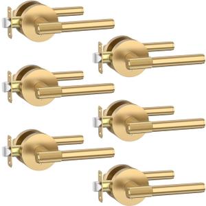 Asidrama 6 Pack Champagne Bronze Privacy Door Handles, Door Lever with Door Knobs Indoor for Bedroom or Bathroom, Heavy Duty Door Handles Interior with Locks for Left Right Sided Doors
