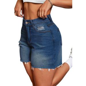 IWD Jean Shorts for Women High Waisted Stretchy Casual Denim Shorts Ripped Frayed Hem Summer Trendy Jorts A_dark Blue, X-Large