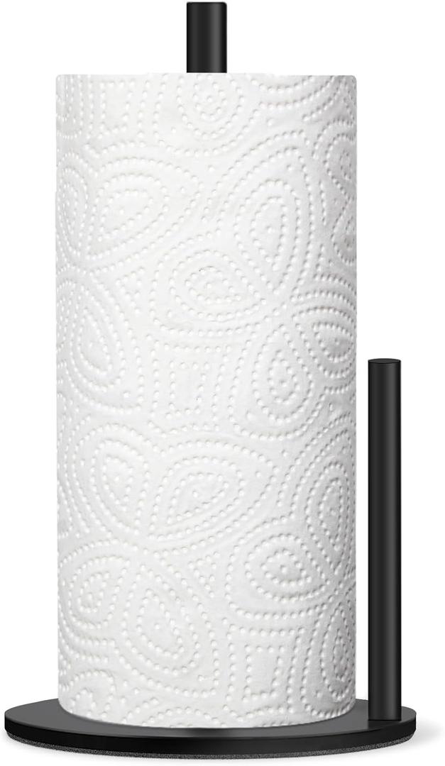 Paper Towel Holder Countertop, Premium Stainless Steel Black Paper Towel Holder with Anti Slip & Waterproof, Freestanding Countertop Paper Towels Holder for Kitchen, Tabletop, Bathroom
