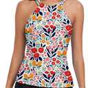 WOWENY Womens Swim Tankini Tops High Neck Bathing Suit Slim Fit Swim Tops UPF 50+ Tummy Control Swimsuits No Bottom (White, S)