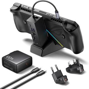 JSAUX Docking Station & 100W Charger for ROG Ally X/ROG Ally/Steam Deck/Legion Go, 6-in-1 ROG Ally X Dock with HDMI 4K@120Hz, Gigabit Ethernet, Dual USB A & USB C 3.2 Gen 1, 100W PD Charging - HB0609
