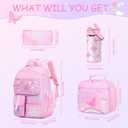 ACESAK Kids School Backpack for Girls, Rainbow Bookbag Backpack with 14OZ Water Bottle, Lunch Bag Set for GirlsTeens Middle Student, Girls Backpacks for School (Pink), Large