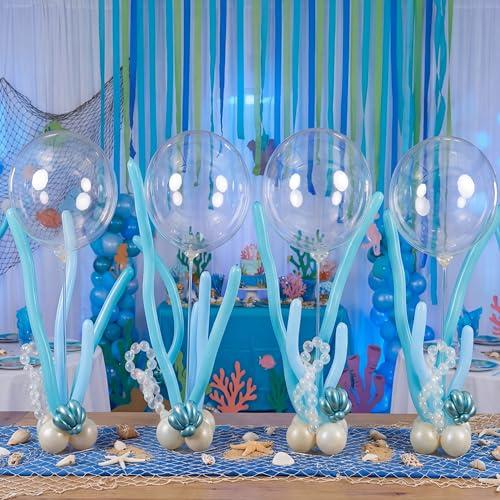Civaner 52 Pcs Under The Sea Party Decorations 4 Sets Mermaid Table Centerpiece Balloons Stand Kit Mermaid Birthday Centerpieces with Base for Ocean Beach Baby Shower Birthday Party Decor, Blue