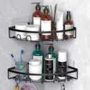 Corner Shower Caddy, 2 Pack Adhesive Bathroom Shower Corner Organizer Shelf, No Drilling Rustproof Wall Mounted Shower Storage Rack Shampoo Holder Organizer (Black)