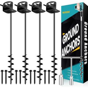 25" Ground Anchors Screw in, Mobile Home Anchors with Upgraded Wider Spiral Blades, Earth Anchors Swing Set Anchors High Wind Heavy Duty for Shed, Trampoline, Carports(Set of 4) (Black)