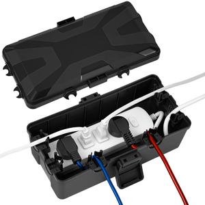 Medium Outdoor Electrical Box(10.4x6x4.2inch), IP54 Waterproof, Weatherproof Connection Box w/6 Cable Entry Ports, Extension Cord Cover Protect Power Strip, String Lights, Timer, Plug, Black