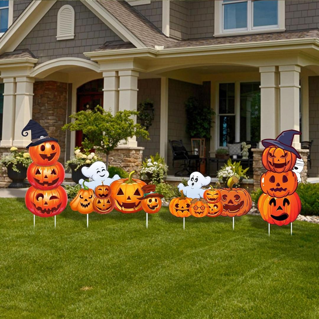 Halloween Decorations Outdoor Yard Signs - Halloween Ghost Pumpkin 3-tiered Decor Yard Stakes Prop for Lawn Decorations Outdoor Garden Home Party Decor (2p-horizontal+2p-vertical)