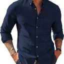 PJ PAUL JONES Men's Oxford Button Down Shirt Long Sleeve Regular Fit Business Casual Dress Shirts with Chest Pocket (Navy Blue), X-Large