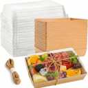 50 Pack 8x6 Inches Large Charcuterie Boxes with Clear Lids - Individual To Go Paper Mini Charcuterie Boards with Lid, Disposable Food Containers for Desserts, Cookie, Charcuterie Accessories (Brown)