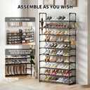 SRRSO Shoe Rack, 10 Tier Shoe Storage Organizer with Hooks, Fit 40-45 Pairs Shoes, Metal Tall Shoe Shelf for Closet, Entryway, Hallway, Garage, Bedroom, Cloakroom (XL)