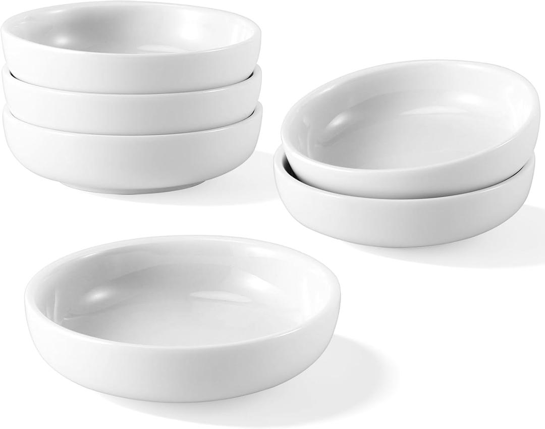 6 PACK Ceramic Dipping Bowls, 3.3 oz Small White Soy Sauce Dish, White Ceramic Seasoning Dishes, Side Dish Bowls for Condiment Sushi Appetizer Seasoning