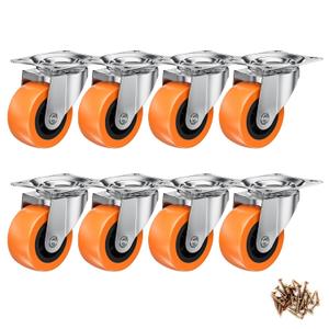 1.5 Inch Casters, ASHGOOB Caster Wheels/Casters Set of 8, 360 Swivel Universal Plate Caster Wheels for Storage Box/Small Furniture/Kitchen Appliances, Orange Polyurethane (PU) Castors (8 Pack)