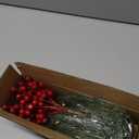 Watayo 60 Pcs Christmas Artificial Pine Branches with Red Berry Stems, 10.5" Faux Evergreen Norfolk Pine Cypress Leaves Stems, Fake Foliage Pine Needles Picks for DIY Craft Garland Home Decor