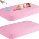2Pack Waterproof Crib Mattress Protector,Cotton 52X28 Fitted Crib Sheets Crib Mattress Protector Sheets,Soft Toddler Bed Sheets,Washable Infant Fitted Baby Bed Sheets (Pink, 52X28inch)
