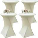 4Pack Ivory Cocktail Table Cover 32x43 Inch Fitted Stretch Cocktail Tablecloth for Round Table Top Cover High Top TableCloths for Party Bar Pub Wedding