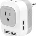 Voltage Converter US to Europe with 2 USB A & 2 USB C Ports Fast Charging, 220V to 110V Converter for European Travel Power Converter Adapter Combo for Germany France Italy Spain (White)