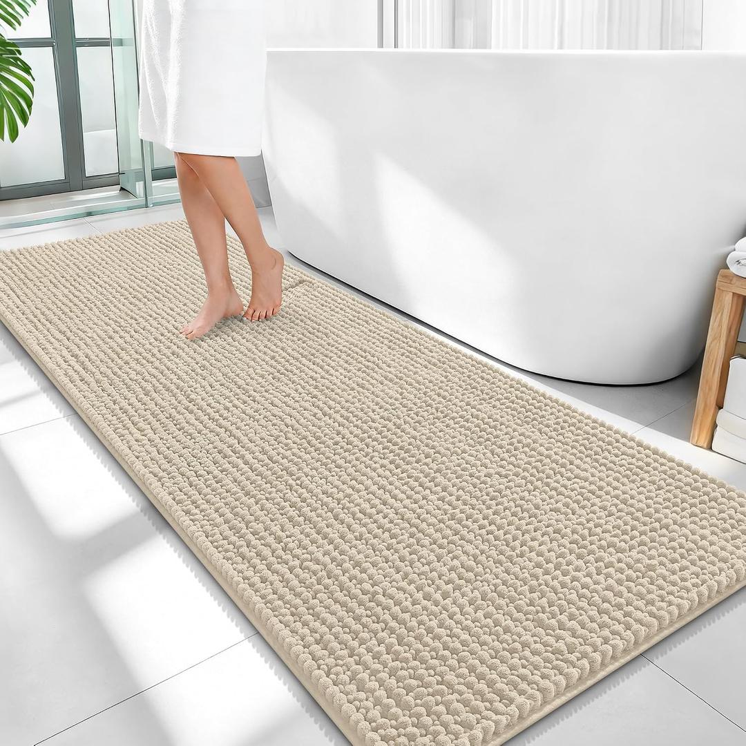 OLANLY Thick Bathroom Runner Rugs 59x24, Extra Soft Absorbent Chenille Bath Rugs, Rubber Backing, Machine Wash Dry, Long Bath Mats for Bathroom Floor, Tub and Shower, Home Decor Accessories, Sand
