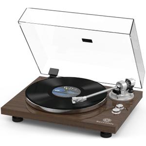 Turntable Record Player Wireless Output Vinyl Players Aluminium Platter Carbon Fiber Tonearm Belt-Drive LP 33 45 RPM Phono Audio AT-3600L MM Cartridge RCA Line Anti-Skate Pitch Control Coffee