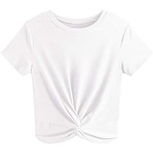 JINKESI Women's Summer Causal Short Sleeve Blouse Round Neck Crop Tops Twist Front Tee T-Shirt XL