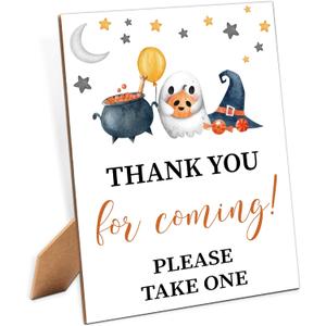 Thank You For Coming Sign - Halloween Baby Shower Sign, 1 Pack Wooden Sign with Stand, Gender Neutral Party Table Decor, Ghost Baby Shower Supplies (ZD03)