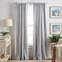 Ticking Stripe Blackout Lining Rod Pocket/Back Tab Window Curtain Panel Pair, 84", White/Indigo, Set of 2