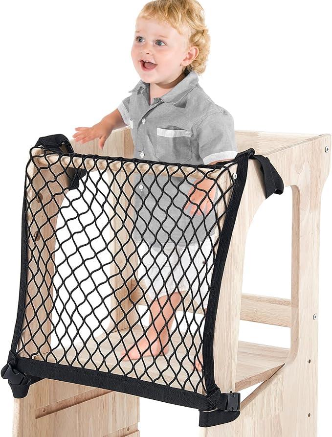 Toddlers Tower Safety Net Guard for Toddlers Tower Safety Net for Kitchen Learning Step Tool, Black(17.72 x 17.72 Inch)