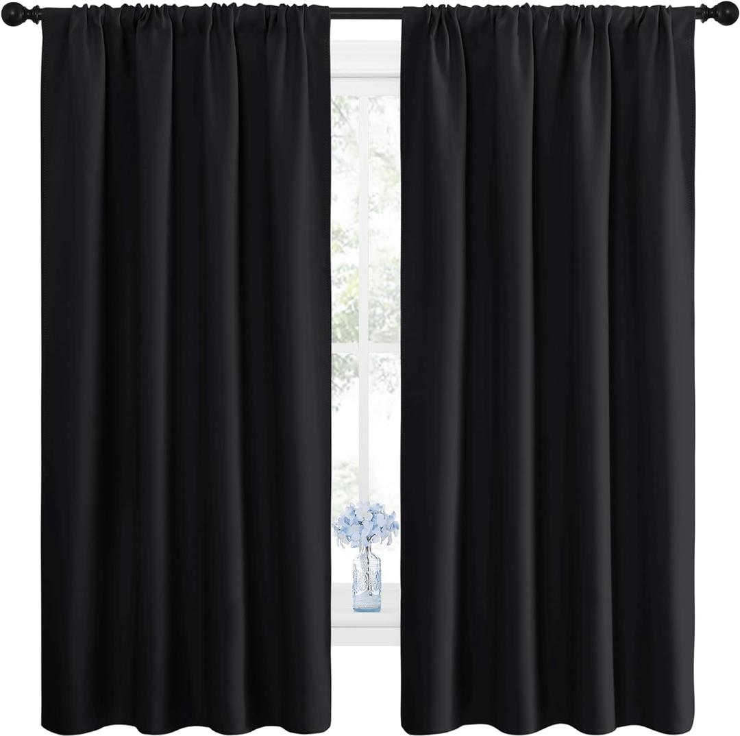 NICETOWN Black Blackout Curtain Blinds - Solid Thermal Insulated Window Treatment Blackout Drapes/Draperies for Bedroom (2 Panels, 42 inches Wide by 63 inches Long, Black)