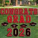 Graduation Yard Sign, 20 PCS Red Large Congrats Grad Lawn Stakes, Class of 2026 Yard Signs with Stakes, Graduation Party Decorations Outdoor, Waterproof Graduation Yard Decor for College High School