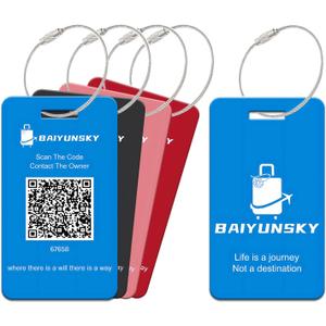 Smart Luggage Tags for Suitcases, 4 Pack Privacy QR Code Security Information Luggage Tag, Steel Ring, Waterproof Easy Identify Personalized Luggage Tag, No App or Subscription Needed (4 Colours)