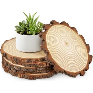 Large Unfinished Natural Wood Slices - 6 Pcs Natural Round Discs Rustic Wood Slices 9-9.8 Inch Wooden Tree Bark Discs for DIY Crafts Centerpieces Table Base Decoration Wedding Ornaments Coasters