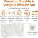Amazon Basics Window Fan for Home Bedroom, Twin Heads, Cooling Airflow, Exhaust, Expandable Side Panel, Manual Control, 3 Speeds, 63W, 9 inch, White
