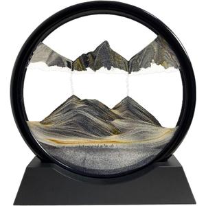 SANDCLE Moving Sand Art Liquid Motion - Moving Sand Art Picture Decor 3D Deep Sea Sandscape, Round Glass Frame Display Flowing Sand Relaxing Toy for Desktop Home Office Work Decoration(Black, 12")