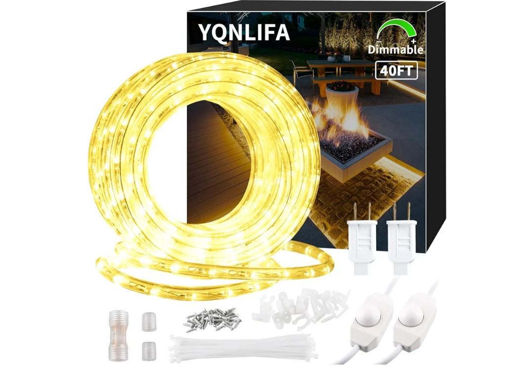 LED Rope Lights, Dimmable 432 LEDs IP65 Waterproof Outdoor Indoor Linkable Cuttable Rope Light, 110V 3000K Warm White Christmas Rope Light for Patio Garden Corridor Home Party Decor