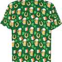 Mens St. Patrick's Day Shirt Irish Shamrock Casual Short Sleeve Button Down Hawaiian Shirts (Green, XXL)